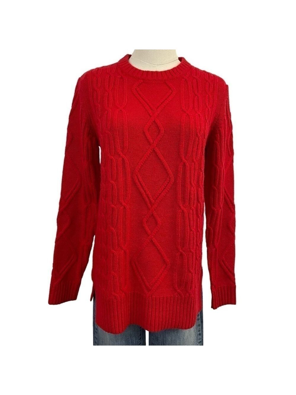 Lord & Taylor Cableknit Sweater Womens S Red Knit Pullover Casual Holiday VGUC